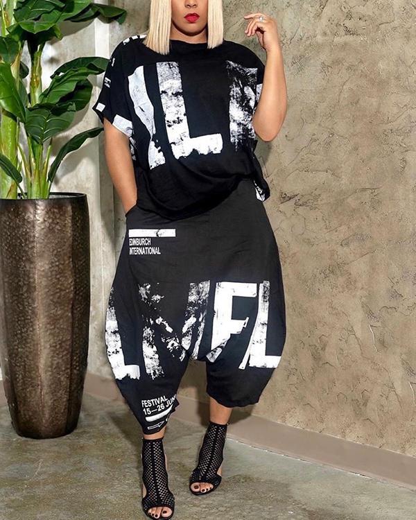 Cool Printed Short Sleeve Two Piece Pants Set