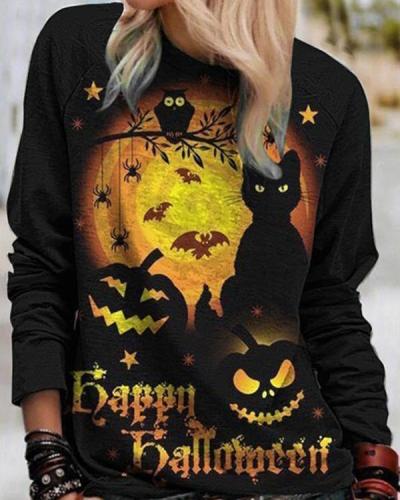 Women Print Casual Long Sleeve Loose Halloween Sweatshirt