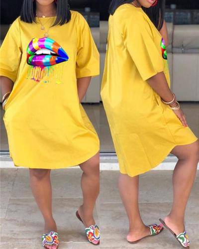 Colorful Lip Plus Size Casual Dress