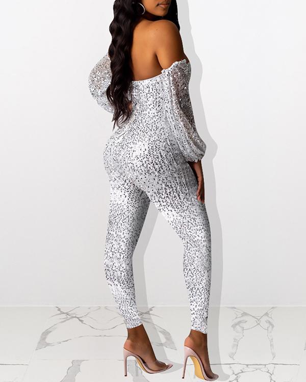 Sequined Off The Shoulder Club Jumpsuit