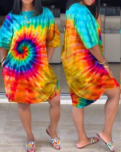 Plus Size Tie Dye Pocket Casual Dress