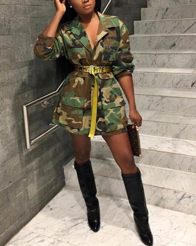 Trendy Camo Print Plus Size Coat