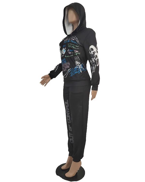 Two-piece Printed Hoodie Two Piece Sets