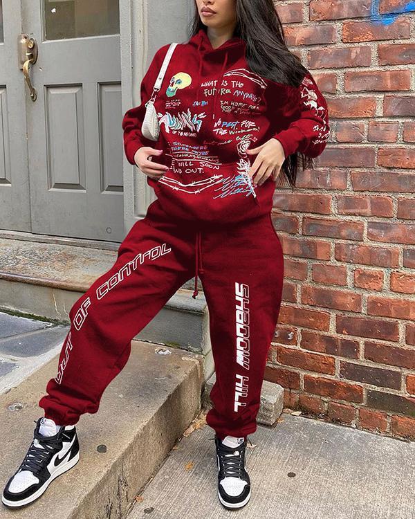 Two-piece Printed Hoodie Two Piece Sets