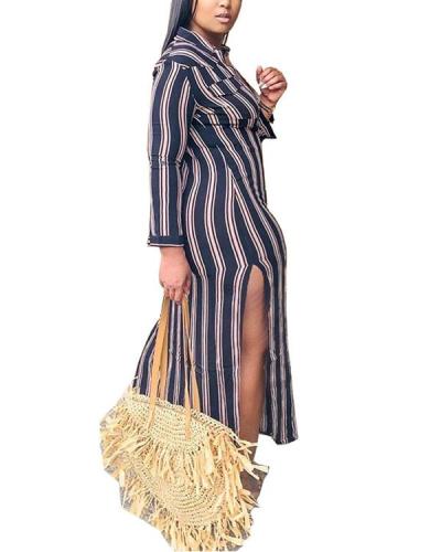 Plus Size Women's Printed Striped V-neck Dress