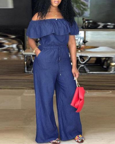 Sexy Off-shoulder Ruffled Plus Size Jumpsuits Jeans