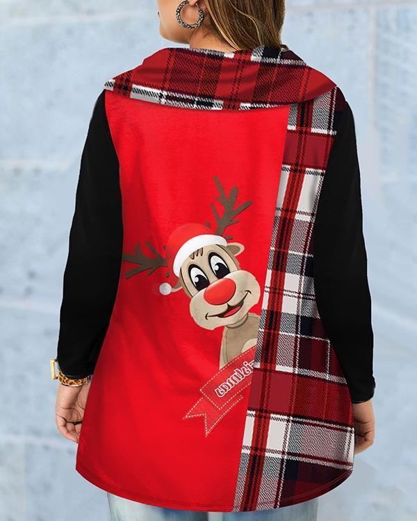 Plus Size Christmas Elk Print Long Sleeve T Shirt