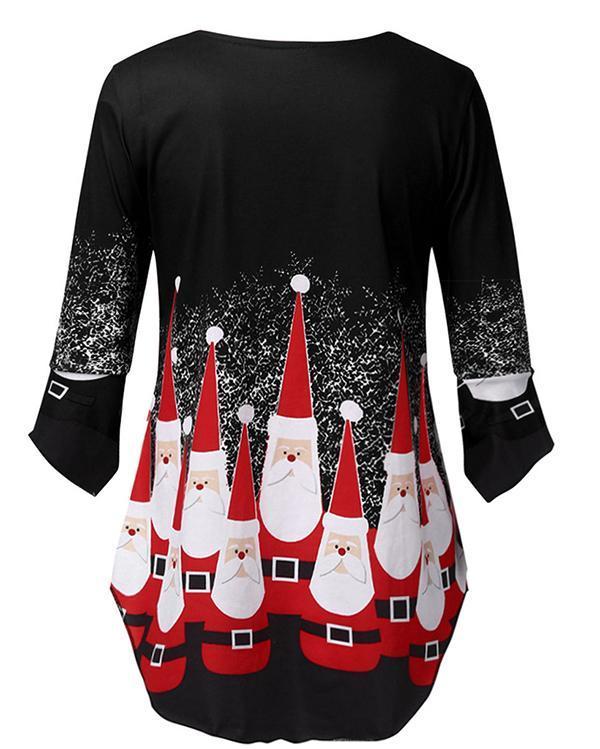 Plus Size Christmas Print Crinkle Chest Blouse