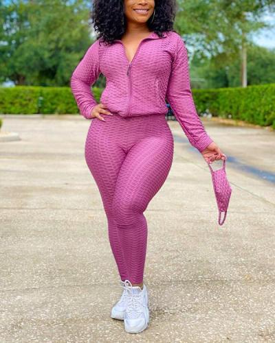 Stand-up Collar Zipper Sweater Sports Two-piece Suit + Mask