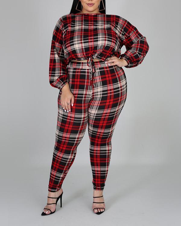 Casual Plaid Printing Two-piece Suit