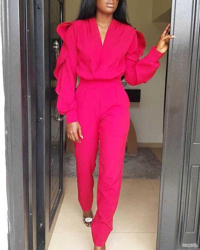 Casual Ruffled Long-sleeved Jumpsuit