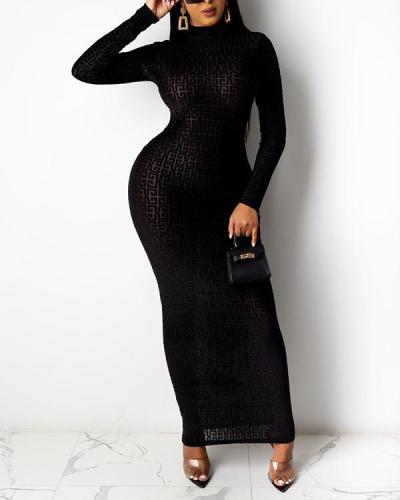 Print Semi Long Sleeve Maxi Dress