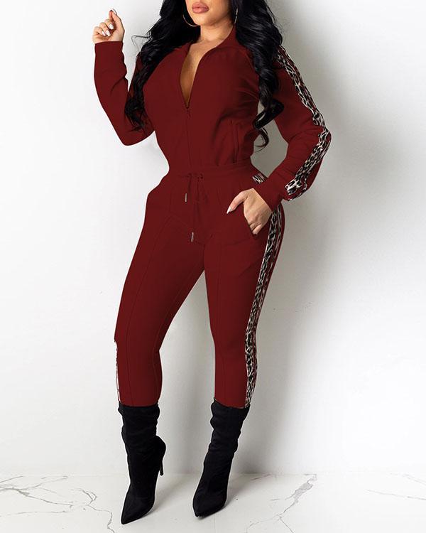 Pure Color Zipper Casual Suit with Pocket