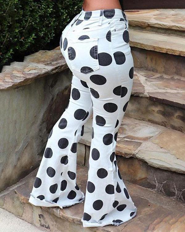 polka dot wide leg pants