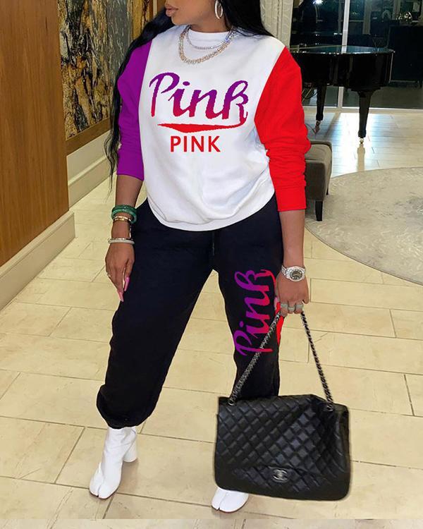 Casual Letter Print Long Sleeve Two Pieces Suits