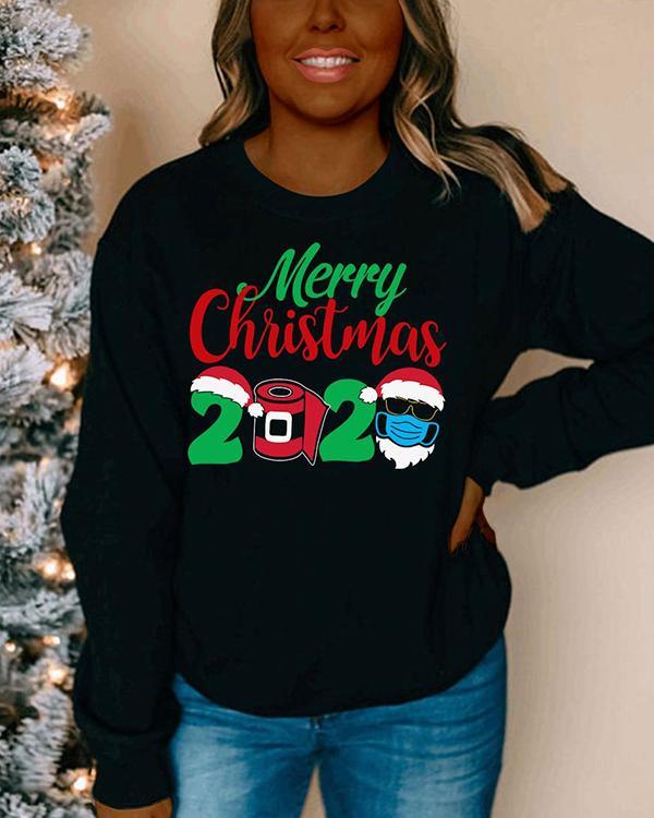 Printed Letter Round Neck Long Sleeve Sweater