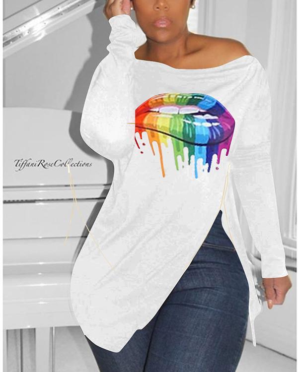 Fashion Oblique Shoulder Irregular Sweater T-shirt