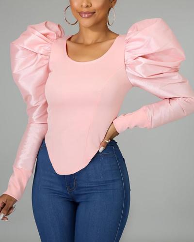 Slim Round Neck Pullover Solid Color Long Sleeve T-shirt Tops
