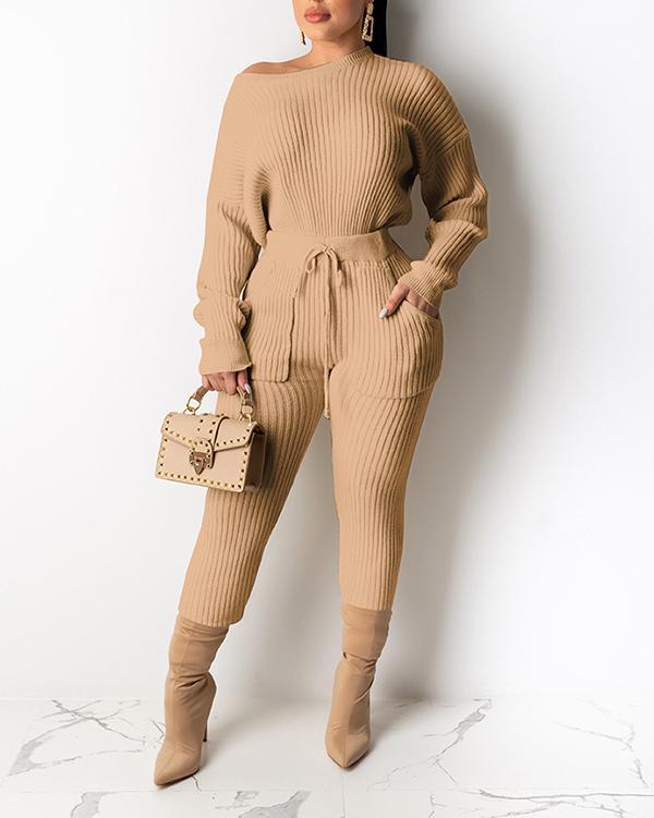 Long Sleeve Pit Striped Drawstring Trousers Suit