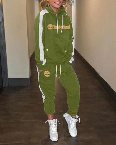 Print Side-Stripe Hoodie & Pants Set