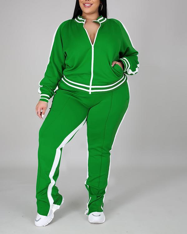 Long Sleeve Solid Color Plus Size Set