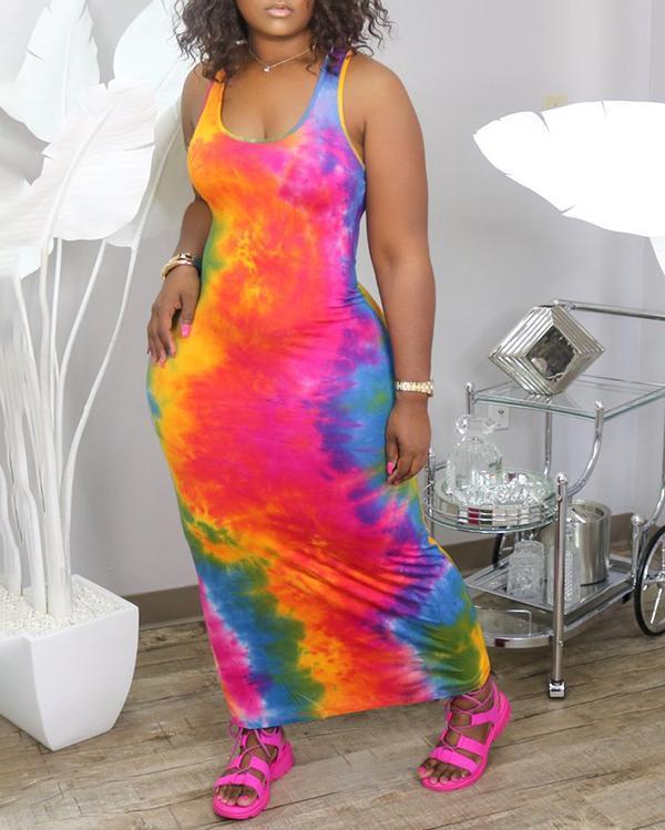 Tie-dye Print Sleeveless Maxi Dress