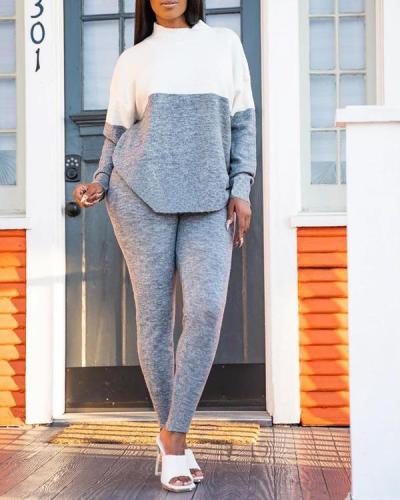 Casual Color Contrast Stitching Sports Two-piece Suit