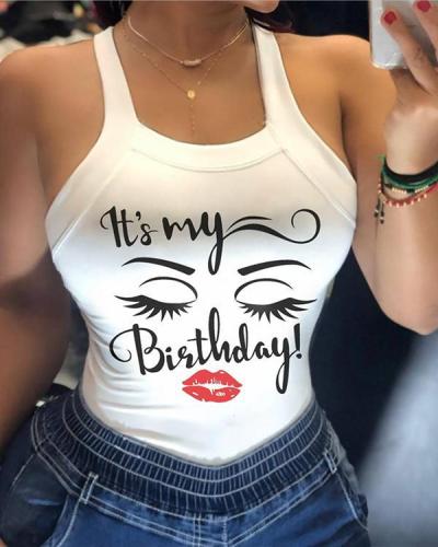 Sexy Sling Print T-shirt Bow-knot Vest Top