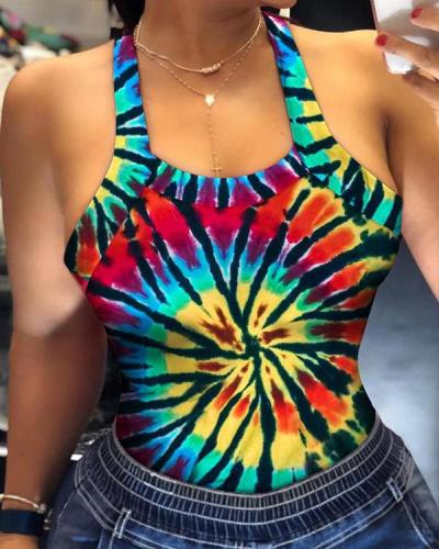 Sexy Sling Tie Dye T-shirt Bow-knot Vest Top
