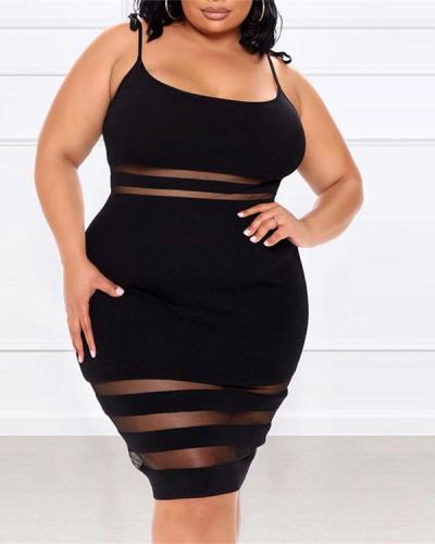 Strap-type mid-skirt striped mid-waist black plus size ladies dress