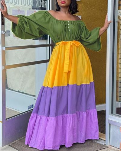 Colorblock Off-Shoulder Maxi Dress