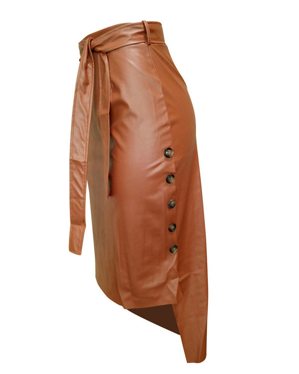 Tied Faux-Leather Skirt