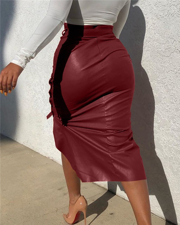 Tied Faux-Leather Skirt