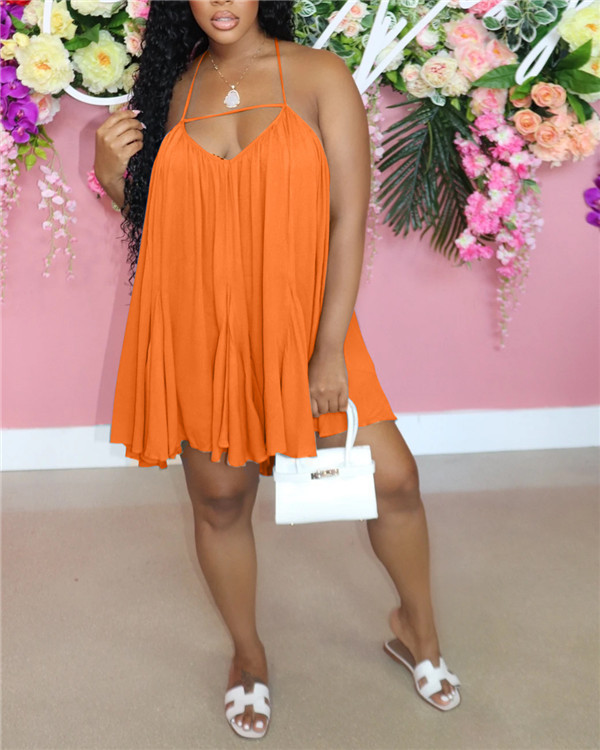 Pure color chiffon halter dress