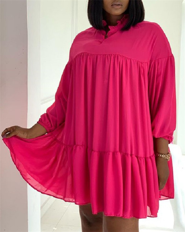 Long sleeve solid color loose big size dress