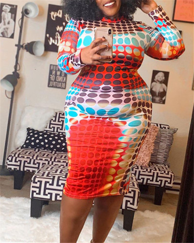 Printed color block tight-fitting hip dress