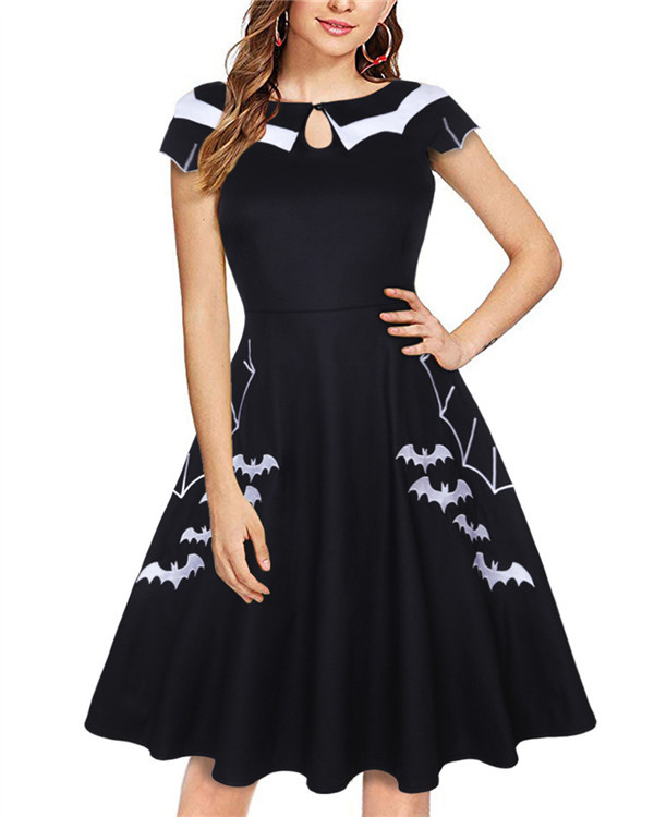 Halloween bat embroidery plus size women's dress