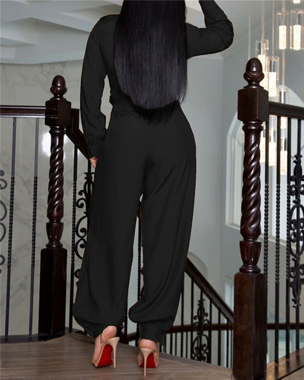 Pure color long-sleeved fashion jumpsuit
