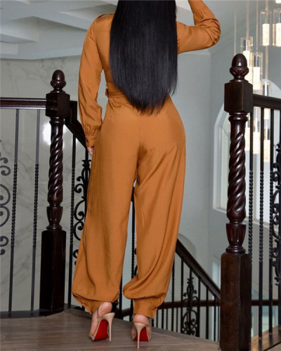 Pure color long-sleeved fashion jumpsuit