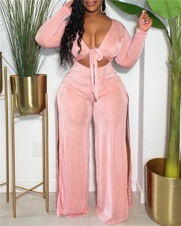 Loose wide-chested trousers split bodysuit