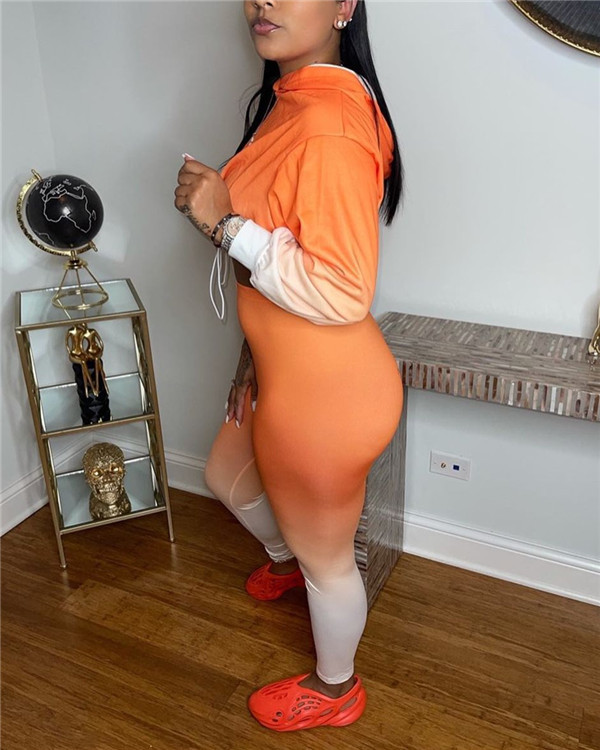 Gradient hood smocked skinny suit