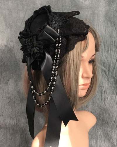 Gothic Retro Dark Top Hat Lolita Headdress Halloween Hair Accessories
