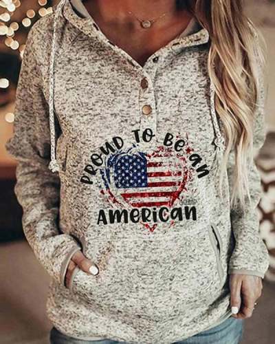 American Love Print Cotton-Blend Hoodie Winter Sweatshirt