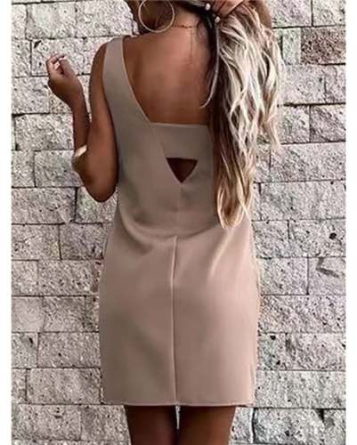 Solid Color Open Back Sleeveless Mini Dress