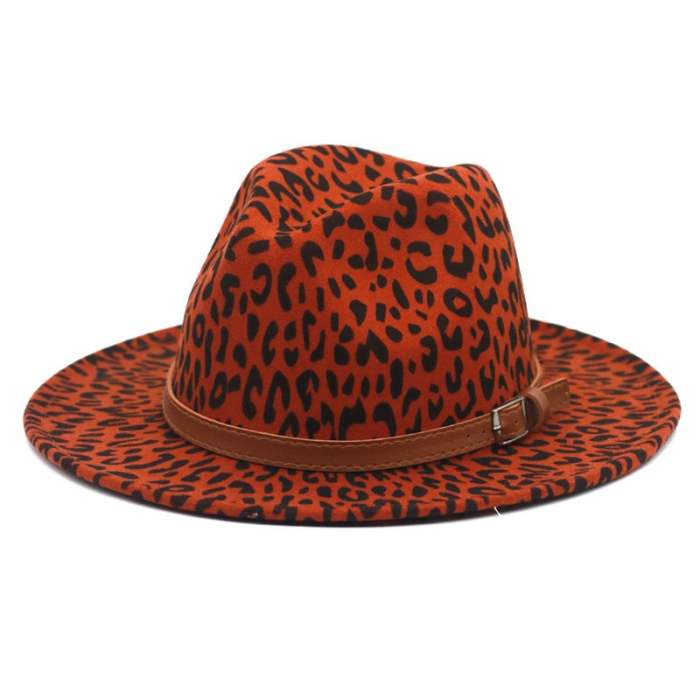 Wide brim leopard hat with buckle band