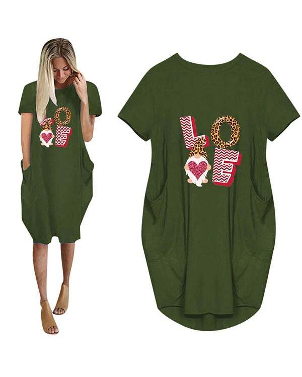 Love Printed Casual Plus Size Short Sleeve Midi Dress