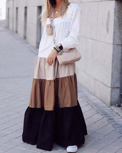 Contrasting Casual Loose Dress