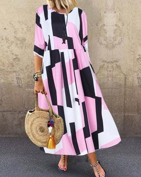 Women Abstract Colorblock Print Princess Dress Maxi Dresses