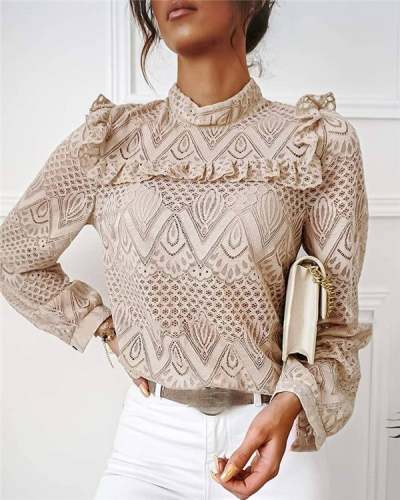 Lace Pleated Stitching Long Sleeves