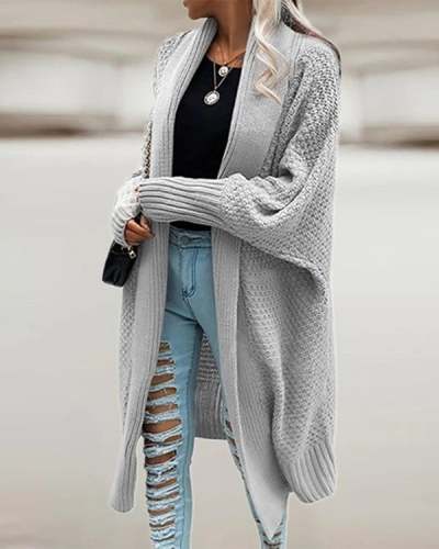 Lapel Bat Sleeve Knit Long Sweater Cardigan